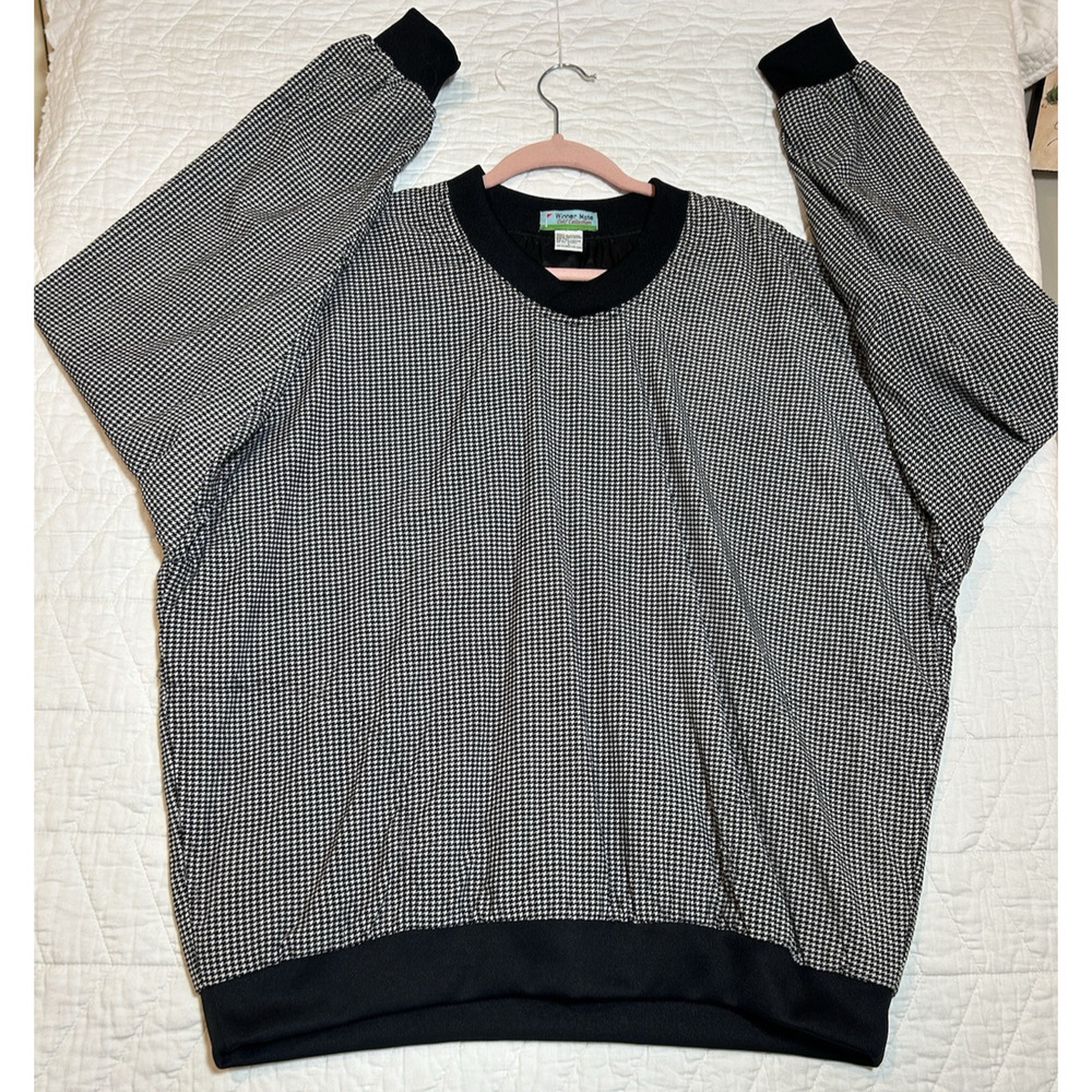 Winner Mate Golf Collection Pullover black white houndstooth vintage sz Large